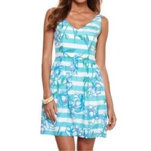Lilly Pulitzer Dress Shorely Blue Tossing Line Roswell Posely sz 4 sleeveless